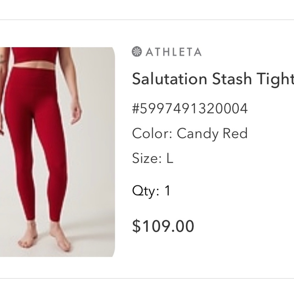 Athleta, salutation stash tights, candy red, large
